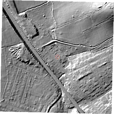 Shaded relief map of the ground around HA54HA, computed from Environment Agency LiDAR. The ground here sits at about 68 m above sea level and falls 29 m across the surrounding 800 m. Surface water reaching this point runs off ground lying to the south-south-east, 2.7 m higher.