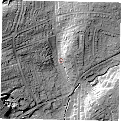 Shaded relief map of the ground around HA54TL, computed from Environment Agency LiDAR. The ground here sits at about 56 m above sea level and falls 24 m across the surrounding 800 m. Surface water reaching this point runs off ground lying to the west-north-west, 20.6 m higher.