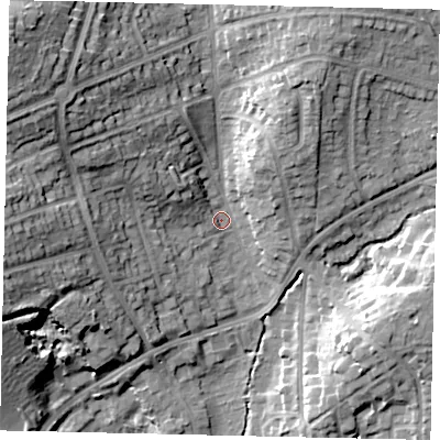 Shaded relief map of the ground around HA54TN, computed from Environment Agency LiDAR. The ground here sits at about 55 m above sea level and falls 26 m across the surrounding 800 m. Surface water reaching this point runs off ground lying to the north-west, 22.1 m higher.