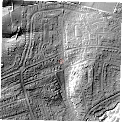 Shaded relief map of the ground around HA54TX, computed from Environment Agency LiDAR. The ground here sits at about 58 m above sea level and falls 25 m across the surrounding 800 m. Surface water reaching this point runs off ground lying to the west, 20.7 m higher.