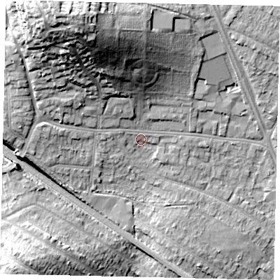 Shaded relief map of the ground around HA55RS, computed from Environment Agency LiDAR. The ground here sits at about 55 m above sea level and falls 33 m across the surrounding 800 m. Surface water reaching this point runs off ground lying to the west-north-west, 2.2 m higher.