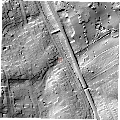 Shaded relief map of the ground around HA62ET, computed from Environment Agency LiDAR. The ground here sits at about 60 m above sea level and falls 28 m across the surrounding 800 m. Surface water reaching this point runs off ground lying to the south-west, 23.1 m higher.