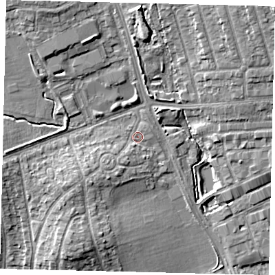 Shaded relief map of the ground around HA71AL, computed from Environment Agency LiDAR. The ground here sits at about 62 m above sea level and falls 13 m across the surrounding 800 m. Surface water reaching this point runs off ground lying to the south-west, 4.8 m higher.
