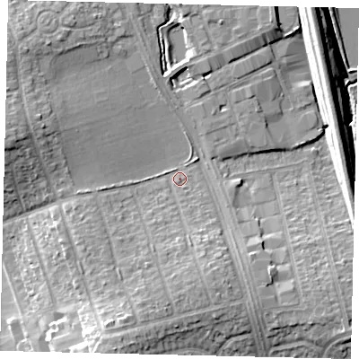 Shaded relief map of the ground around HA71HL, computed from Environment Agency LiDAR. The ground here sits at about 61 m above sea level and falls 16 m across the surrounding 800 m. Surface water reaching this point runs off ground lying to the south-south-west, 10.4 m higher.