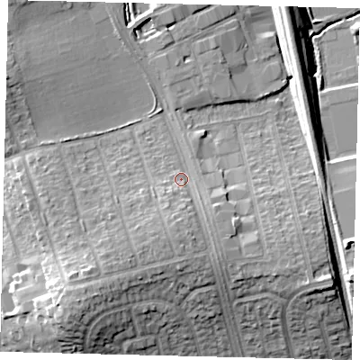 Shaded relief map of the ground around HA71JE, computed from Environment Agency LiDAR. The ground here sits at about 63 m above sea level and falls 16 m across the surrounding 800 m. Surface water reaching this point runs off ground lying to the south, 5.5 m higher.