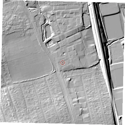 Shaded relief map of the ground around HA71JS, computed from Environment Agency LiDAR. The ground here sits at about 60 m above sea level and falls 16 m across the surrounding 800 m. Surface water reaching this point runs off ground lying to the north-east, 11.2 m higher.