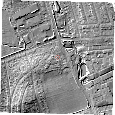 Shaded relief map of the ground around HA71RB, computed from Environment Agency LiDAR. The ground here sits at about 62 m above sea level and falls 14 m across the surrounding 800 m. Surface water reaching this point runs off ground lying to the west-south-west, 3.0 m higher.