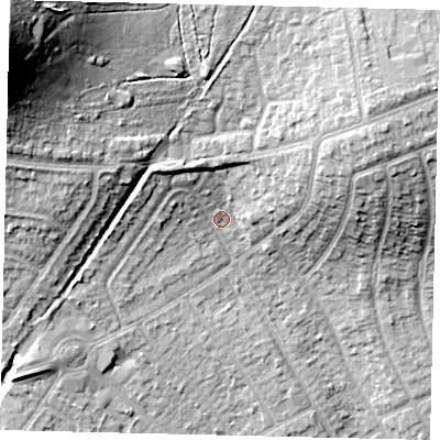 Shaded relief map of the ground around HA72DG, computed from Environment Agency LiDAR. The ground here sits at about 59 m above sea level and falls 37 m across the surrounding 800 m. Surface water reaching this point runs off ground lying to the north-west, 29.8 m higher.