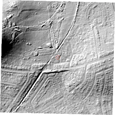 Shaded relief map of the ground around HA72EL, computed from Environment Agency LiDAR. The ground here sits at about 65 m above sea level and falls 39 m across the surrounding 800 m. Surface water reaching this point runs off ground lying to the west-north-west, 30.7 m higher.