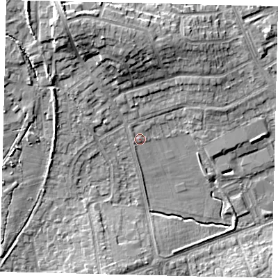 Shaded relief map of the ground around HA72PH, computed from Environment Agency LiDAR. The ground here sits at about 67 m above sea level and falls 15 m across the surrounding 800 m. Surface water reaching this point runs off ground lying to the north-west, 1.1 m higher.