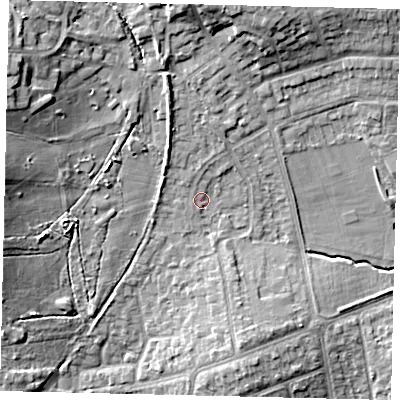 Shaded relief map of the ground around HA72PP, computed from Environment Agency LiDAR. The ground here sits at about 67 m above sea level and falls 16 m across the surrounding 800 m. Surface water reaching this point runs off ground lying to the north-north-west, 3.4 m higher.