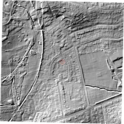 Shaded relief map of the ground around HA72PR, computed from Environment Agency LiDAR. The ground here sits at about 67 m above sea level and falls 14 m across the surrounding 800 m. Surface water reaching this point runs off ground lying to the north-west, 4.2 m higher.