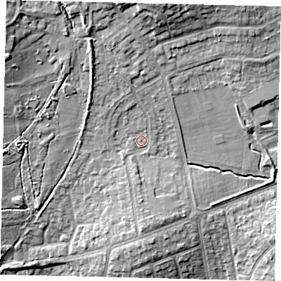 Shaded relief map of the ground around HA72PT, computed from Environment Agency LiDAR. The ground here sits at about 67 m above sea level and falls 14 m across the surrounding 800 m. Surface water reaching this point runs off ground lying to the north-north-west, 4.9 m higher.
