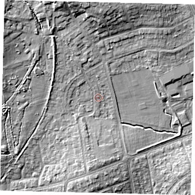 Shaded relief map of the ground around HA72PU, computed from Environment Agency LiDAR. The ground here sits at about 67 m above sea level and falls 13 m across the surrounding 800 m. Surface water reaching this point runs off ground lying to the north-west, 4.9 m higher.