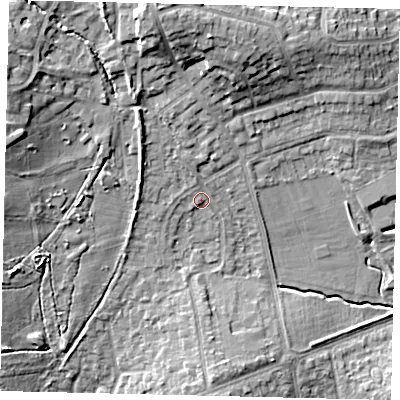 Shaded relief map of the ground around HA72PW, computed from Environment Agency LiDAR. The ground here sits at about 68 m above sea level and falls 14 m across the surrounding 800 m. Surface water reaching this point runs off ground lying to the north-west, 4.1 m higher.