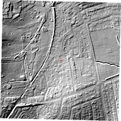Shaded relief map of the ground around HA72PX, computed from Environment Agency LiDAR. The ground here sits at about 67 m above sea level and falls 20 m across the surrounding 800 m. Surface water reaching this point runs off ground lying to the south-east, 1.5 m higher.