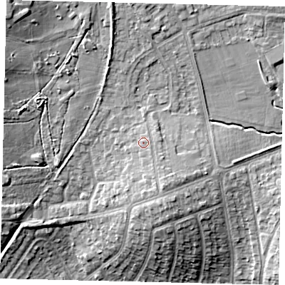 Shaded relief map of the ground around HA72PZ, computed from Environment Agency LiDAR. The ground here sits at about 68 m above sea level and falls 19 m across the surrounding 800 m. Surface water reaching this point runs off ground lying to the south-east, 1.0 m higher.