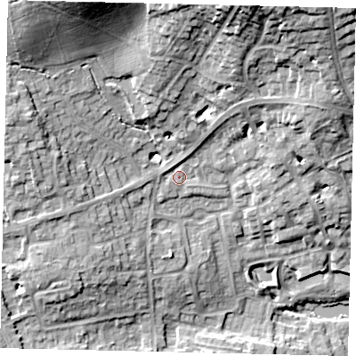 Shaded relief map of the ground around HA73FJ, computed from Environment Agency LiDAR. The ground here sits at about 81 m above sea level and falls 27 m across the surrounding 800 m. Surface water reaching this point runs off ground lying to the north-north-east, 2.9 m higher.