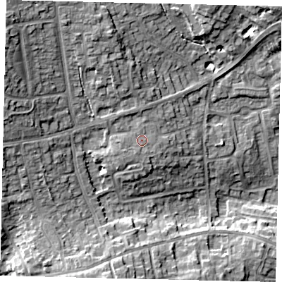 Shaded relief map of the ground around HA73NS, computed from Environment Agency LiDAR. The ground here sits at about 85 m above sea level and falls 17 m across the surrounding 800 m. Surface water reaching this point runs off ground lying to the west-south-west, 0.5 m higher.
