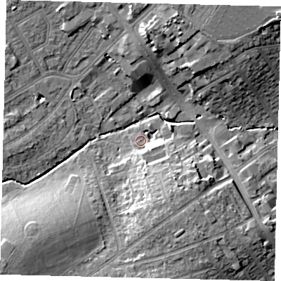 Shaded relief map of the ground around HA85FG, computed from Environment Agency LiDAR. The ground here sits at about 51 m above sea level and falls 14 m across the surrounding 800 m. Surface water reaching this point runs off ground lying to the east-south-east, 5.5 m higher.