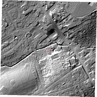Shaded relief map of the ground around HA85FH, computed from Environment Agency LiDAR. The ground here sits at about 51 m above sea level and falls 14 m across the surrounding 800 m. Surface water reaching this point runs off ground lying to the south-west, 14.1 m higher.