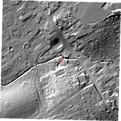 Shaded relief map of the ground around HA85FJ, computed from Environment Agency LiDAR. The ground here sits at about 51 m above sea level and falls 14 m across the surrounding 800 m. Surface water reaching this point runs off ground lying to the south-south-east, 5.0 m higher.