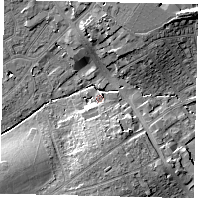 Shaded relief map of the ground around HA85FL, computed from Environment Agency LiDAR. The ground here sits at about 52 m above sea level and falls 14 m across the surrounding 800 m. Surface water reaching this point runs off ground lying to the south, 4.0 m higher.