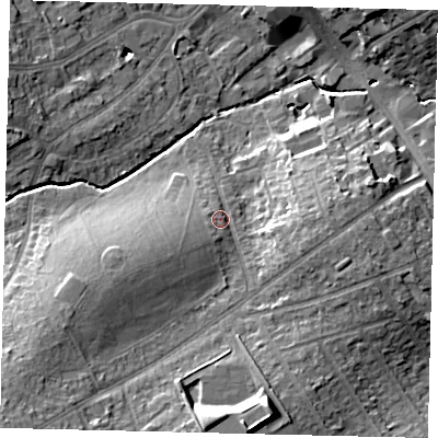 Shaded relief map of the ground around HA86EU, computed from Environment Agency LiDAR. The ground here sits at about 55 m above sea level and falls 18 m across the surrounding 800 m. Surface water reaching this point runs off ground lying to the south-west, 11.2 m higher.