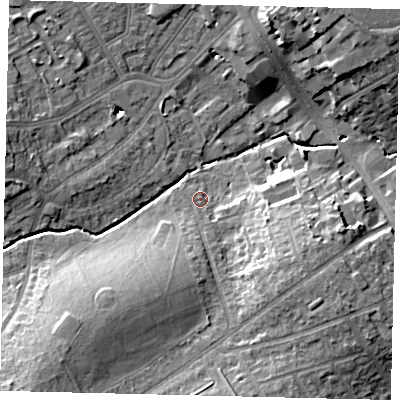 Shaded relief map of the ground around HA86EZ, computed from Environment Agency LiDAR. The ground here sits at about 52 m above sea level and falls 15 m across the surrounding 800 m. Surface water reaching this point runs off ground lying to the south-south-west, 6.7 m higher.