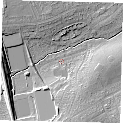Shaded relief map of the ground around HA86JA, computed from Environment Agency LiDAR. The ground here sits at about 55 m above sea level and falls 18 m across the surrounding 800 m. Surface water reaching this point runs off ground lying to the south, 13.0 m higher.