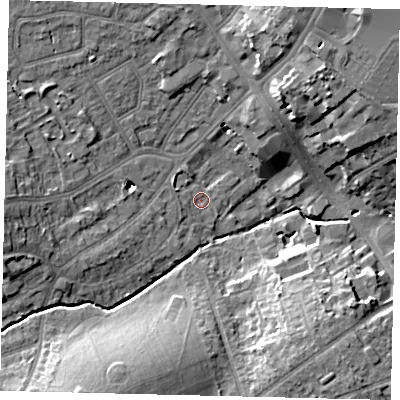 Shaded relief map of the ground around HA86JW, computed from Environment Agency LiDAR. The ground here sits at about 51 m above sea level and falls 14 m across the surrounding 800 m. Surface water reaching this point runs off ground lying to the north-north-east, 13.8 m higher.