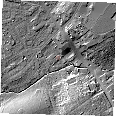 Shaded relief map of the ground around HA86LF, computed from Environment Agency LiDAR. The ground here sits at about 51 m above sea level and falls 14 m across the surrounding 800 m. Surface water reaching this point runs off ground lying to the north-north-east, 10.6 m higher.