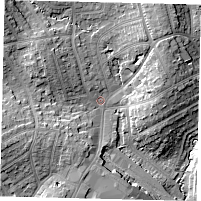 Shaded relief map of the ground around HA87LQ, computed from Environment Agency LiDAR. The ground here sits at about 55 m above sea level and falls 17 m across the surrounding 800 m. Surface water reaching this point runs off ground lying to the north-west, 10.9 m higher.
