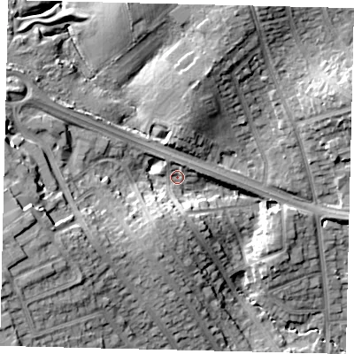 Shaded relief map of the ground around HA88HH, computed from Environment Agency LiDAR. The ground here sits at about 62 m above sea level and falls 20 m across the surrounding 800 m. Surface water reaching this point runs off ground lying to the west-south-west, 16.2 m higher.