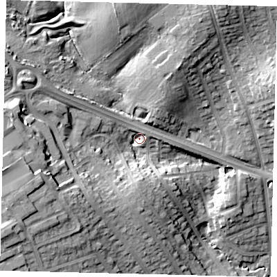 Shaded relief map of the ground around HA88HU, computed from Environment Agency LiDAR. The ground here sits at about 61 m above sea level and falls 20 m across the surrounding 800 m. Surface water reaching this point runs off ground lying to the west-south-west, 16.2 m higher.