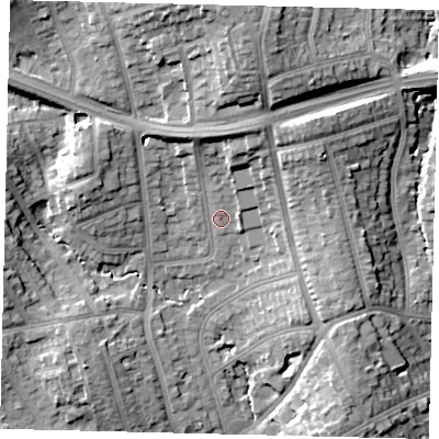 Shaded relief map of the ground around HA88JQ, computed from Environment Agency LiDAR. The ground here sits at about 60 m above sea level and falls 22 m across the surrounding 800 m. Surface water reaching this point runs off ground lying to the north-north-east, 8.3 m higher.