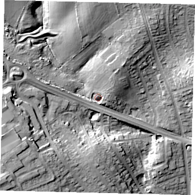 Shaded relief map of the ground around HA88JW, computed from Environment Agency LiDAR. The ground here sits at about 65 m above sea level and falls 19 m across the surrounding 800 m. Surface water reaching this point runs off ground lying to the north-east, 8.7 m higher.