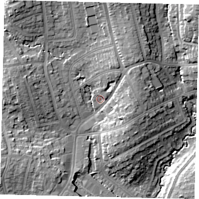 Shaded relief map of the ground around HA88NG, computed from Environment Agency LiDAR. The ground here sits at about 56 m above sea level and falls 19 m across the surrounding 800 m. Surface water reaching this point runs off ground lying to the north-east, 7.1 m higher.