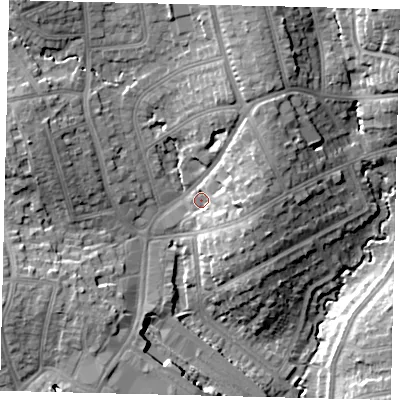 Shaded relief map of the ground around HA88NN, computed from Environment Agency LiDAR. The ground here sits at about 55 m above sea level and falls 18 m across the surrounding 800 m. Surface water reaching this point runs off ground lying to the north-east, 9.9 m higher.
