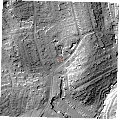 Shaded relief map of the ground around HA88NP, computed from Environment Agency LiDAR. The ground here sits at about 55 m above sea level and falls 17 m across the surrounding 800 m. Surface water reaching this point runs off ground lying to the north-east, 9.6 m higher.