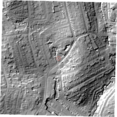 Shaded relief map of the ground around HA88NQ, computed from Environment Agency LiDAR. The ground here sits at about 55 m above sea level and falls 18 m across the surrounding 800 m. Surface water reaching this point runs off ground lying to the north-north-east, 9.6 m higher.