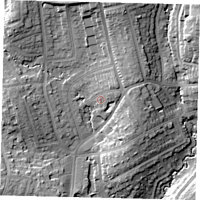 Shaded relief map of the ground around HA88NR, computed from Environment Agency LiDAR. The ground here sits at about 59 m above sea level and falls 19 m across the surrounding 800 m. Surface water reaching this point runs off ground lying to the north-east, 5.6 m higher.