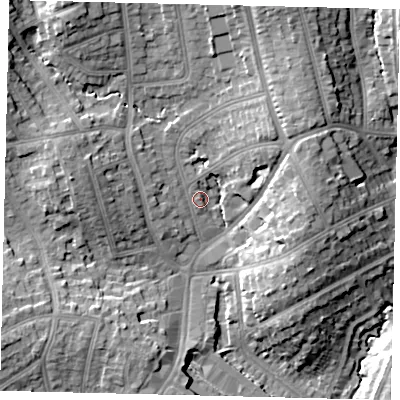 Shaded relief map of the ground around HA88PR, computed from Environment Agency LiDAR. The ground here sits at about 56 m above sea level and falls 17 m across the surrounding 800 m. Surface water reaching this point runs off ground lying to the north-north-east, 11.0 m higher.
