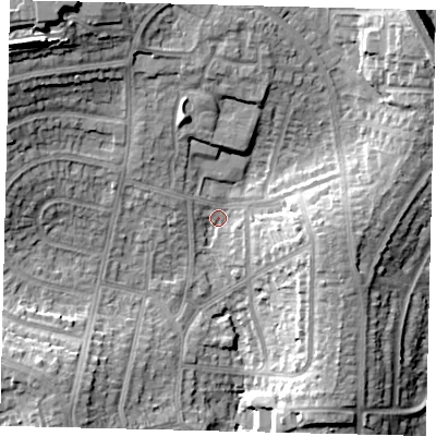 Shaded relief map of the ground around HA88SU, computed from Environment Agency LiDAR. The ground here sits at about 66 m above sea level and falls 22 m across the surrounding 800 m. Surface water reaching this point runs off ground lying to the north-east, 13.1 m higher.