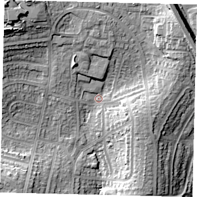Shaded relief map of the ground around HA88TD, computed from Environment Agency LiDAR. The ground here sits at about 67 m above sea level and falls 23 m across the surrounding 800 m. Surface water reaching this point runs off ground lying to the north-west, 18.1 m higher.