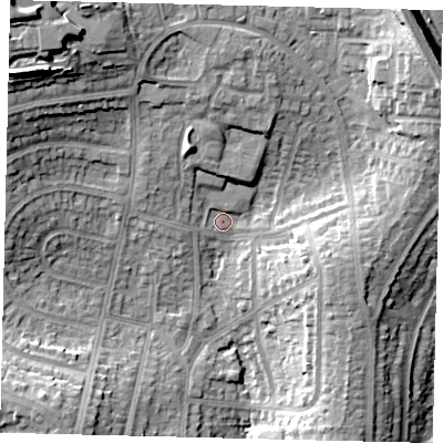 Shaded relief map of the ground around HA88TE, computed from Environment Agency LiDAR. The ground here sits at about 67 m above sea level and falls 24 m across the surrounding 800 m. Surface water reaching this point runs off ground lying to the north-west, 19.0 m higher.