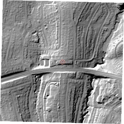 Shaded relief map of the ground around HA88YE, computed from Environment Agency LiDAR. The ground here sits at about 72 m above sea level and falls 20 m across the surrounding 800 m. Surface water reaching this point runs off ground lying to the north-north-east, 1.4 m higher.