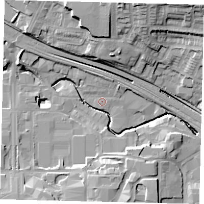 Shaded relief map of the ground around HA90AG, computed from Environment Agency LiDAR. The ground here sits at about 31 m above sea level and falls 24 m across the surrounding 800 m. Surface water reaching this point runs off ground lying to the south-south-west, 13.9 m higher.