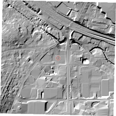 Shaded relief map of the ground around HA98TS, computed from Environment Agency LiDAR. The ground here sits at about 32 m above sea level and falls 22 m across the surrounding 800 m. Surface water reaching this point runs off ground lying to the south-west, 13.6 m higher.