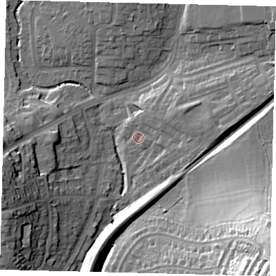 Shaded relief map of the ground around HA99SN, computed from Environment Agency LiDAR. The ground here sits at about 37 m above sea level and falls 40 m across the surrounding 800 m. Surface water reaching this point runs off ground lying to the east-north-east, 5.5 m higher.